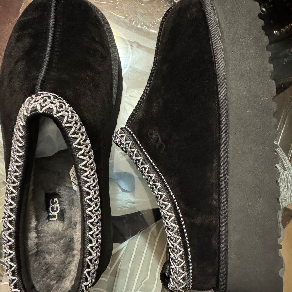 UGG Black Platform Slip-Ons with Silver Accents